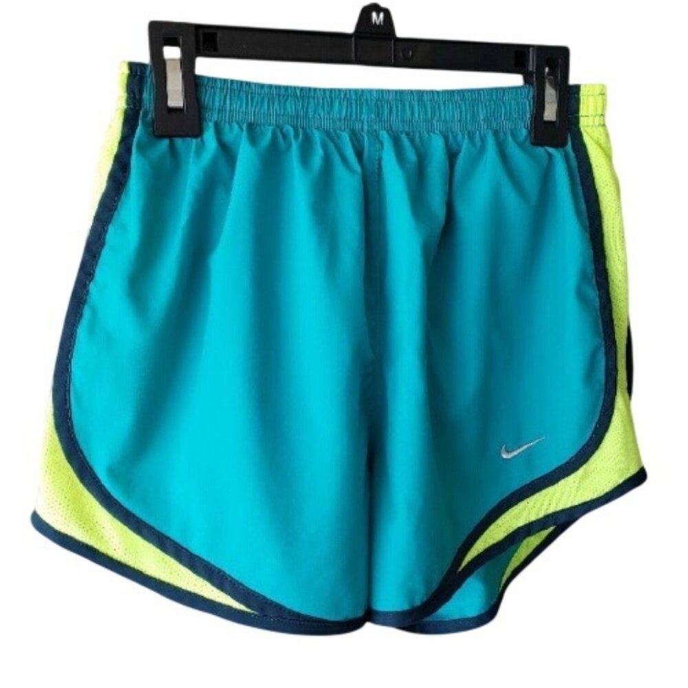 Nike Dri-Fit Womens Running Shorts S Teal Yellow Athletic Lined Sporty Athleisur